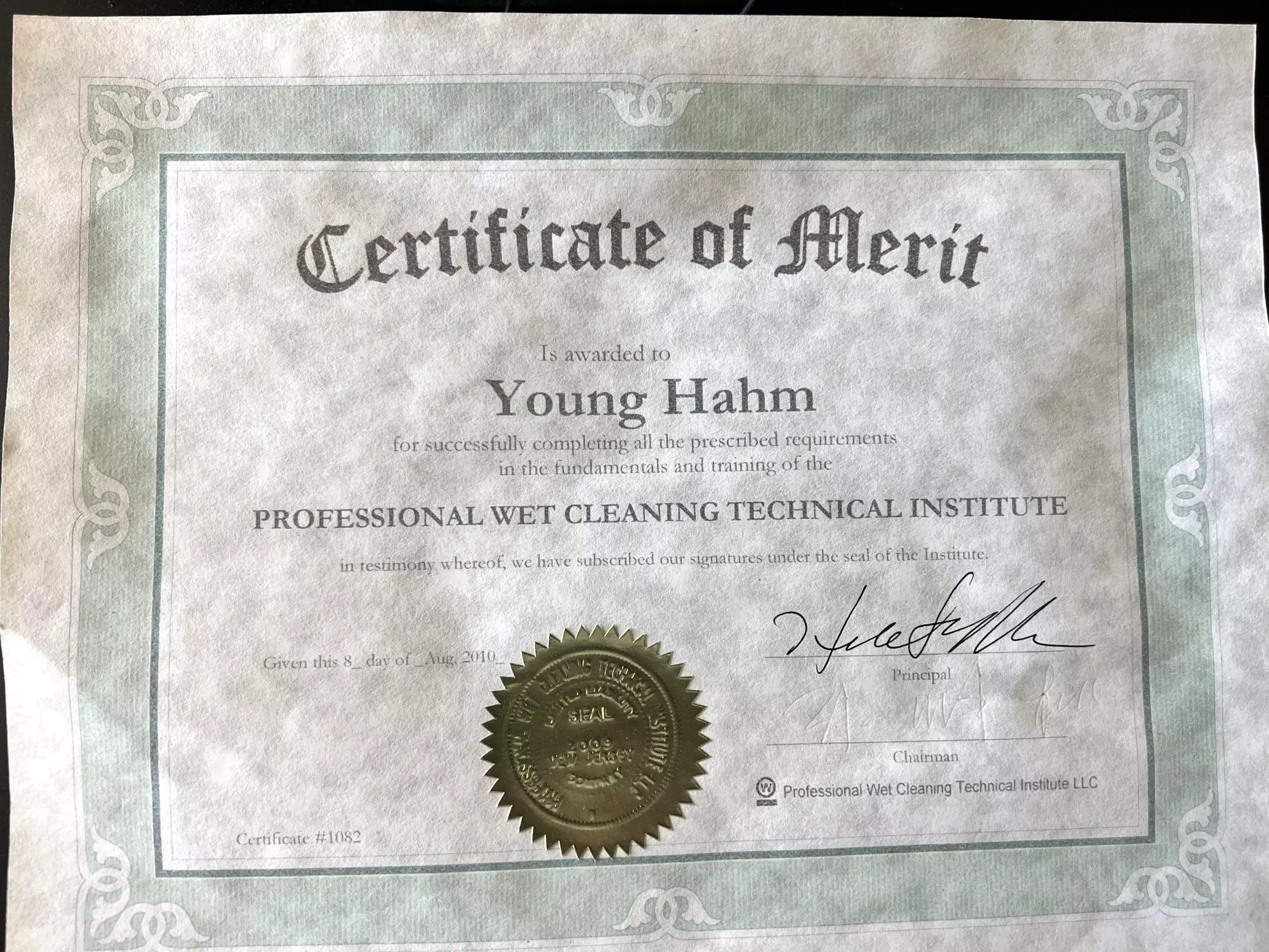 Certificate of merit for Lowry Cleaners: Best Dry Cleaner in Denver Colorado.